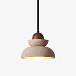 Zenith Tier Pendant Light in Natural Travertine and Walnut