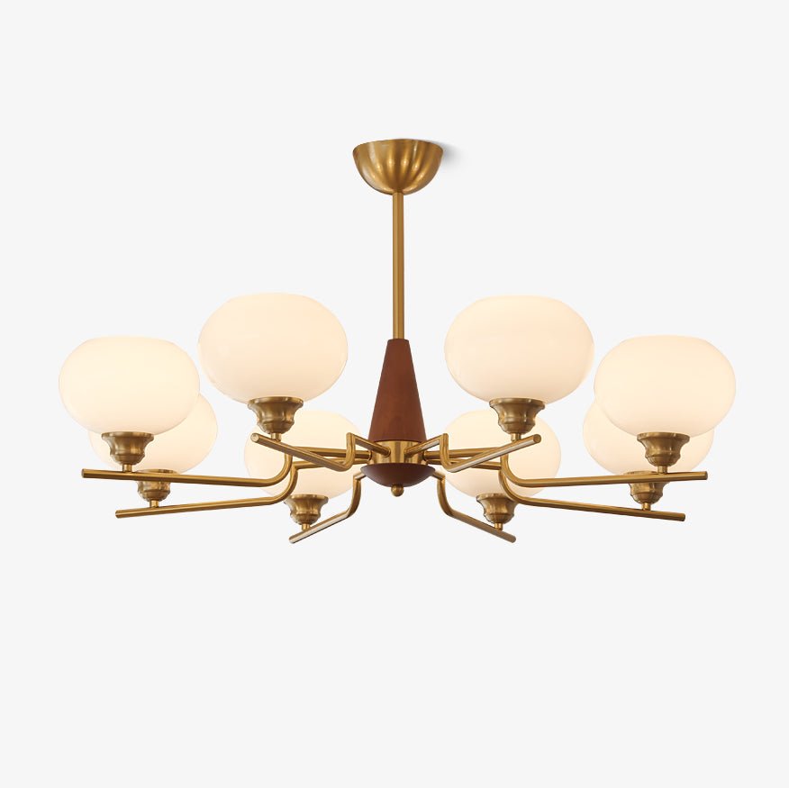 Celeste Walnut Sphere Chandelier – Modern Brass & Glass Pendant Light
