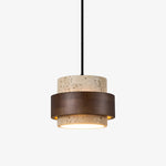 Stonova Pendant Light in Travertine and Walnut — Plug-In Swag Lamp