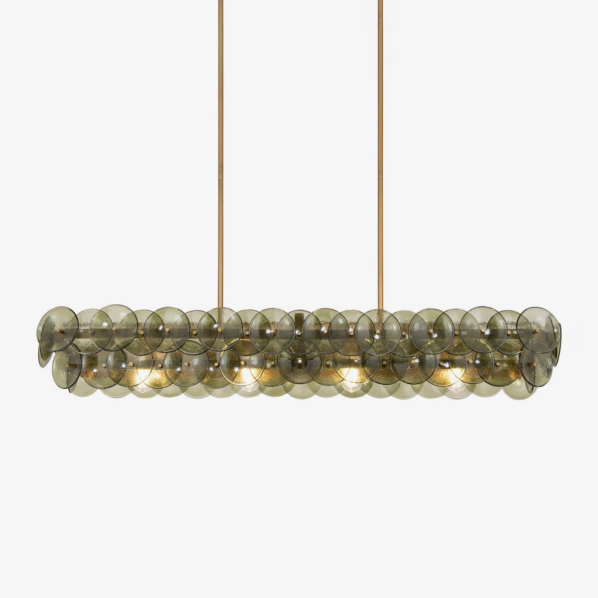 Linear Glass Disc Chandelier in Gold Frame, Modern Dining Room Lighting