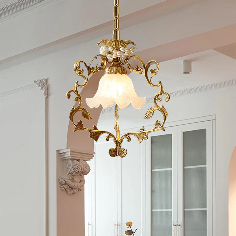 French Style Vintage Full Copper Crystal Glass Chandelier