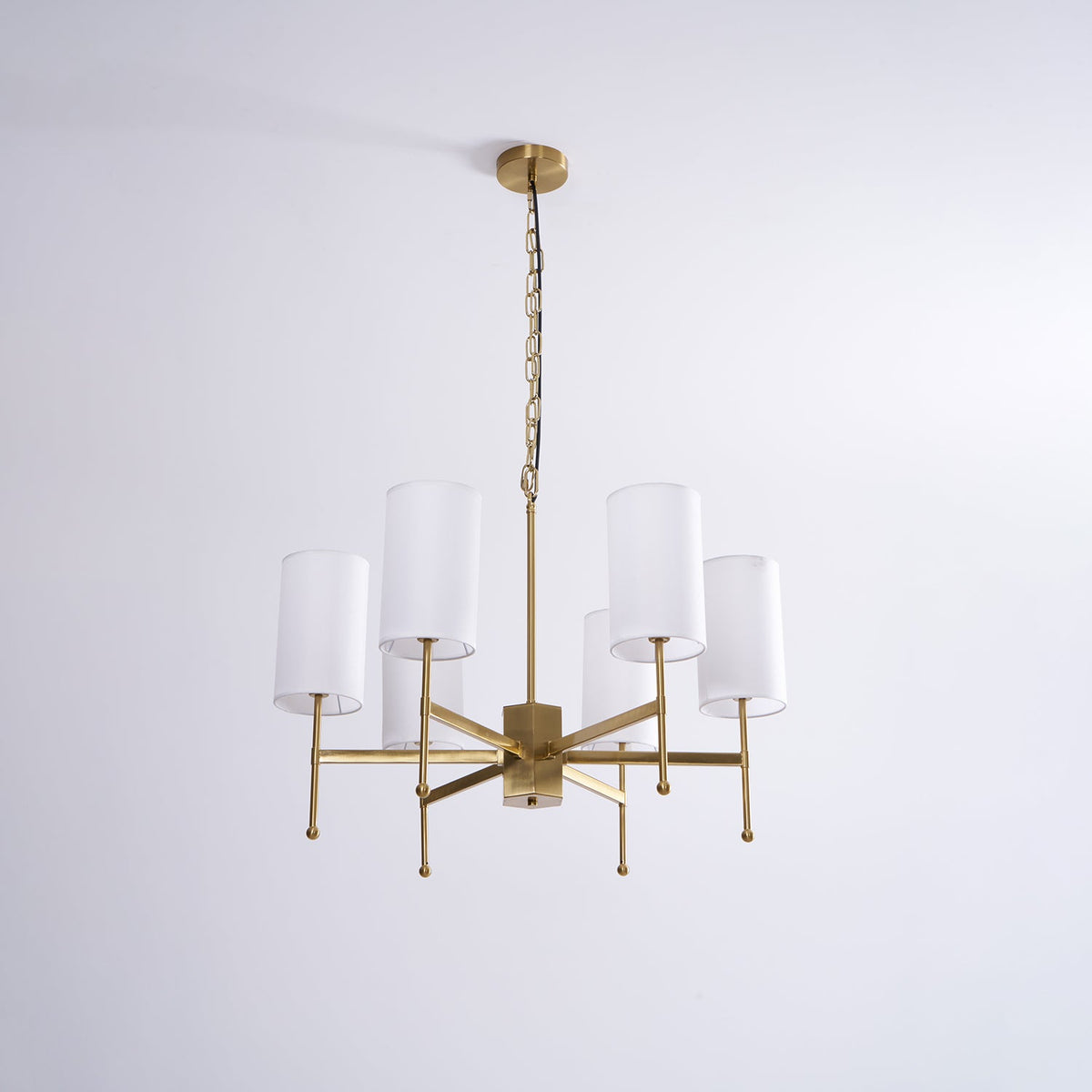 Brass Chandelier with Fabric Shades – Modern Luxury Lighting for Dining and Living Rooms