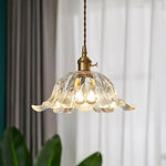 Bronze Walnut Wood Amber Patterned Glass Chandelier