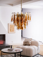 Solviva Glass Chandelier – Modern Amber Leaf Pendant Light