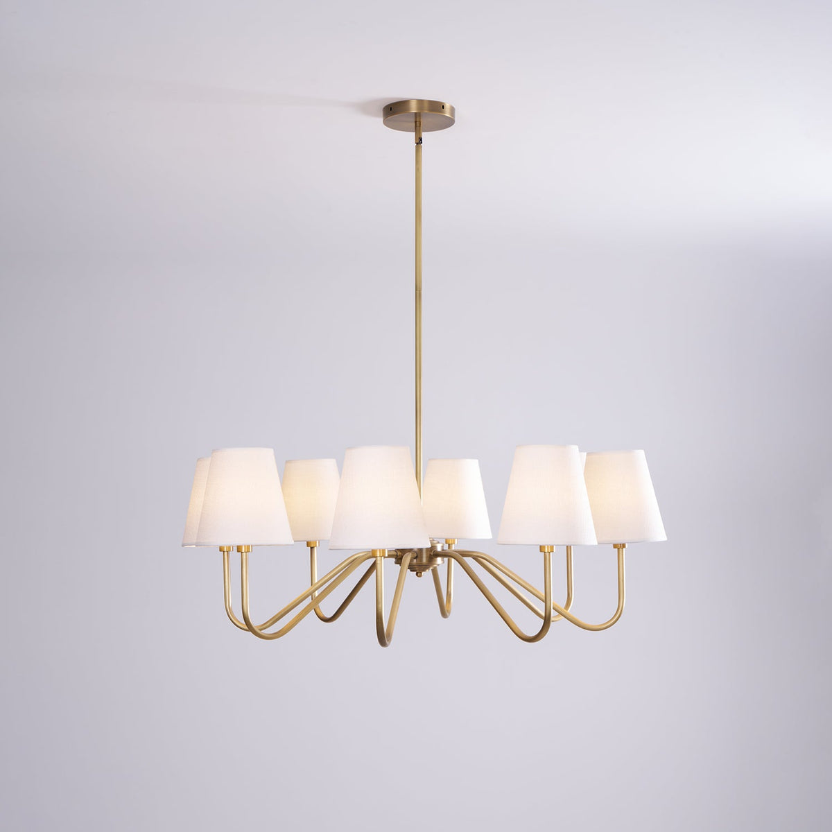 Opaluxe Brass Chandelier – Six-Light Designer Ceiling Light with Fabric Shades