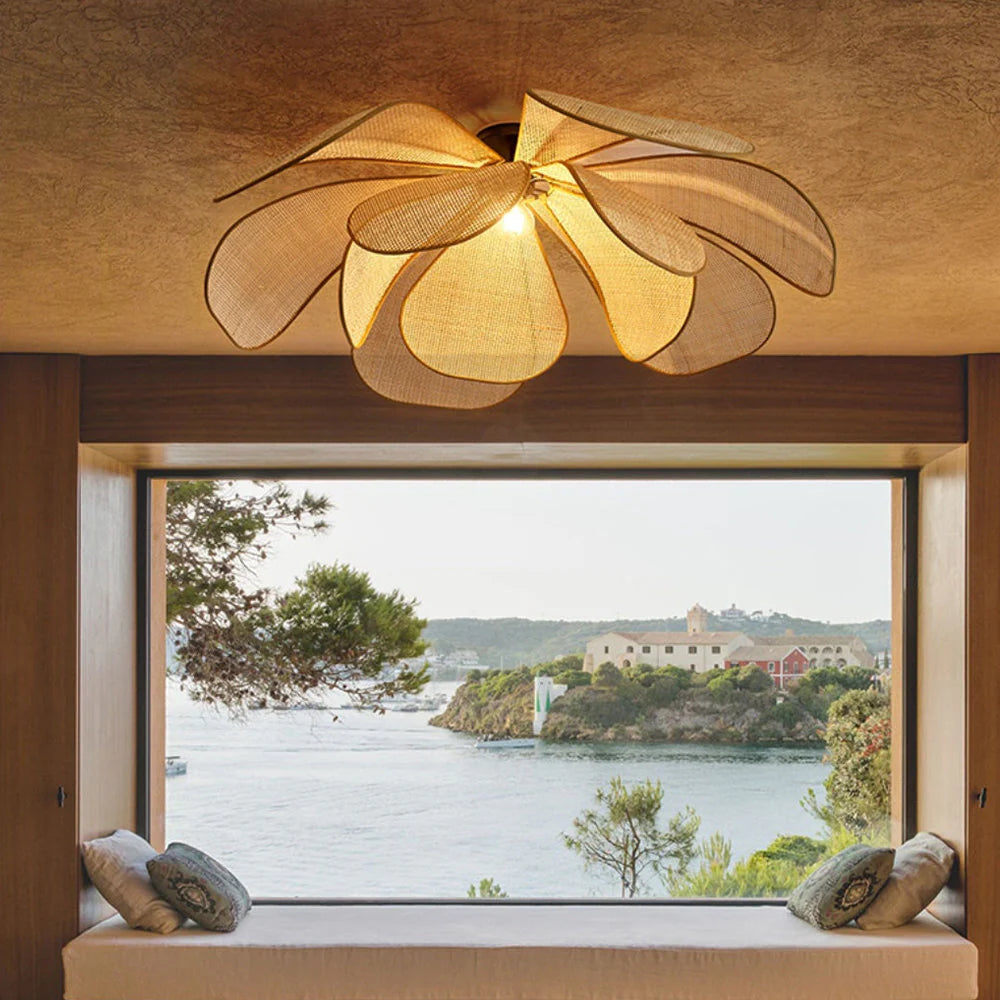 Retro Floral Rattan Pendant Lamp