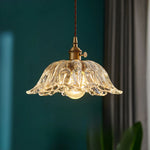 Ins Style Japanese Nordic Single Head Glass Flower Pendant Lamp