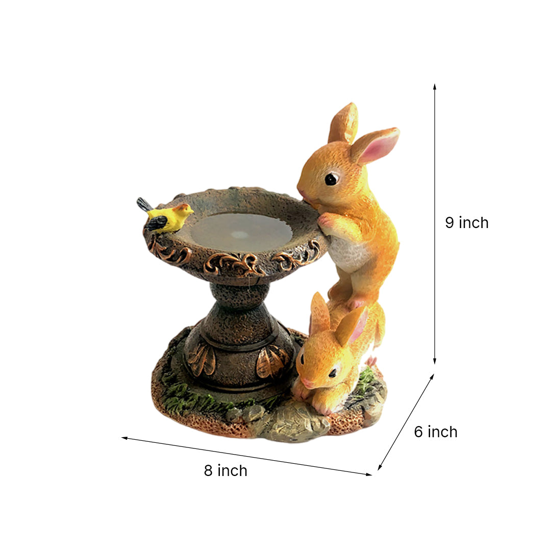 Artisan Resin Rabbit Solar Garden Lantern with Warm LED Glow