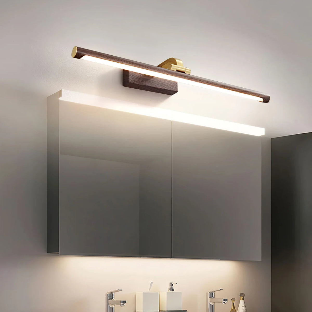 Luxe Brass Walnut Linear Wall Light
