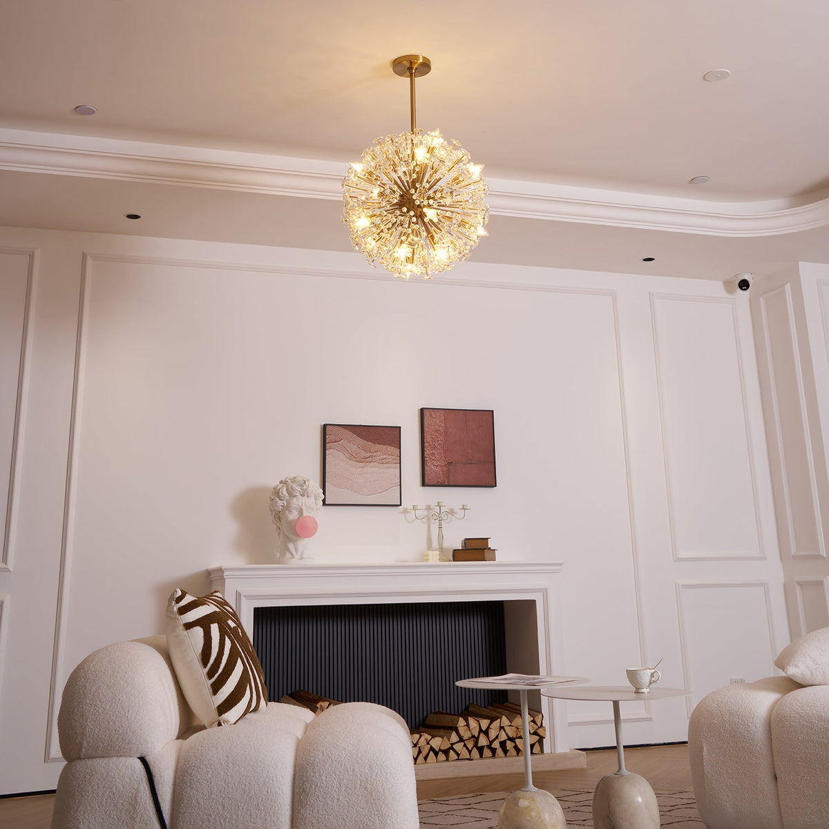 Dickinson Crystal Chandelier — Modern Gold Starburst Pendant Light for Dining Room and Foyer
