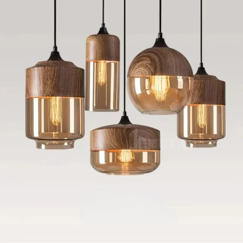 Modern Minimalist Geometric Amber Glass Chandelier