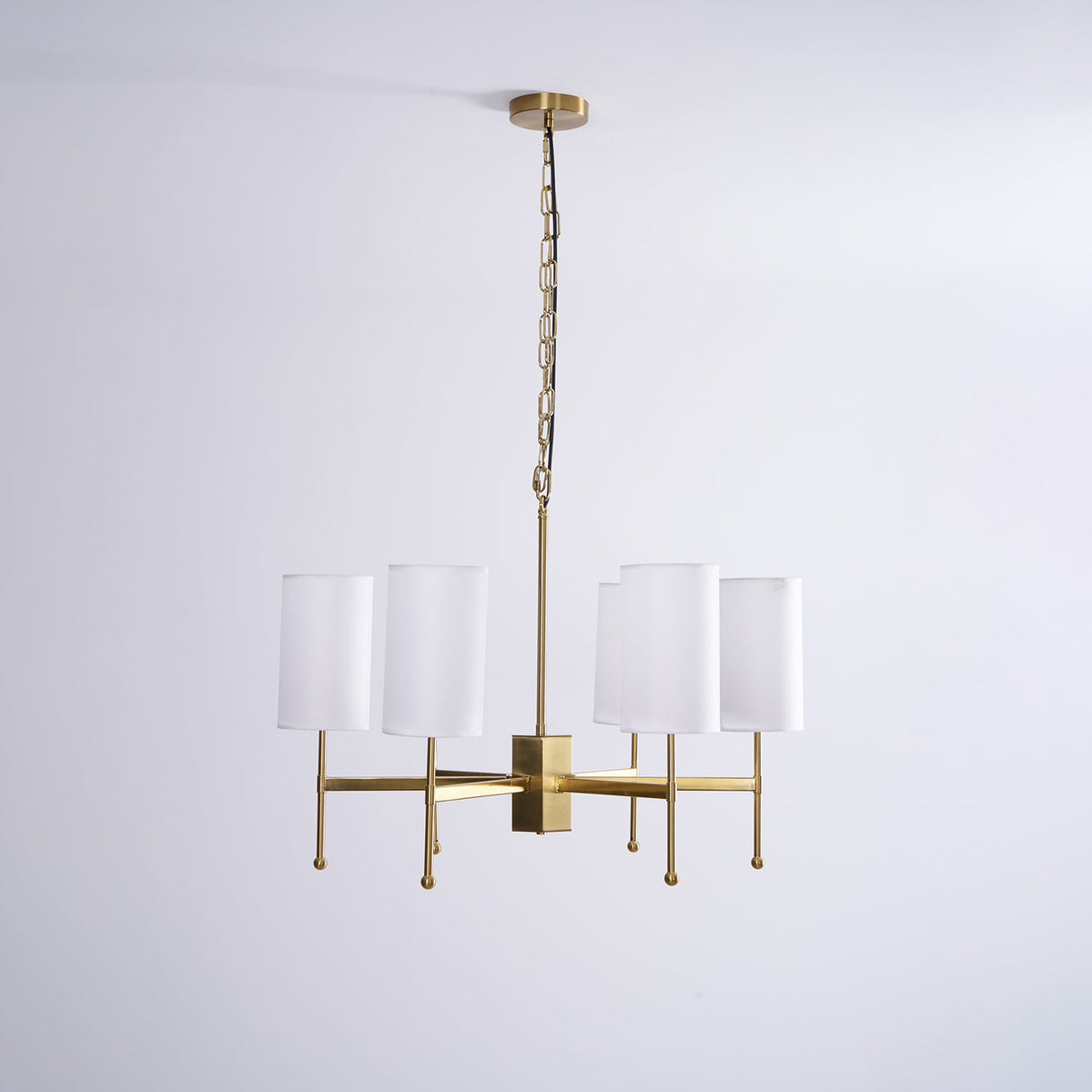 Brass Chandelier with Fabric Shades – Modern Luxury Lighting for Dining and Living Rooms