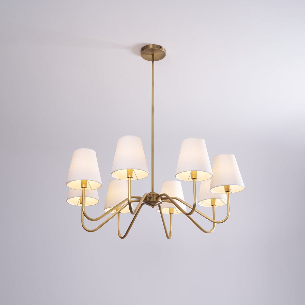 Opaluxe Brass Chandelier – Six-Light Designer Ceiling Light with Fabric Shades