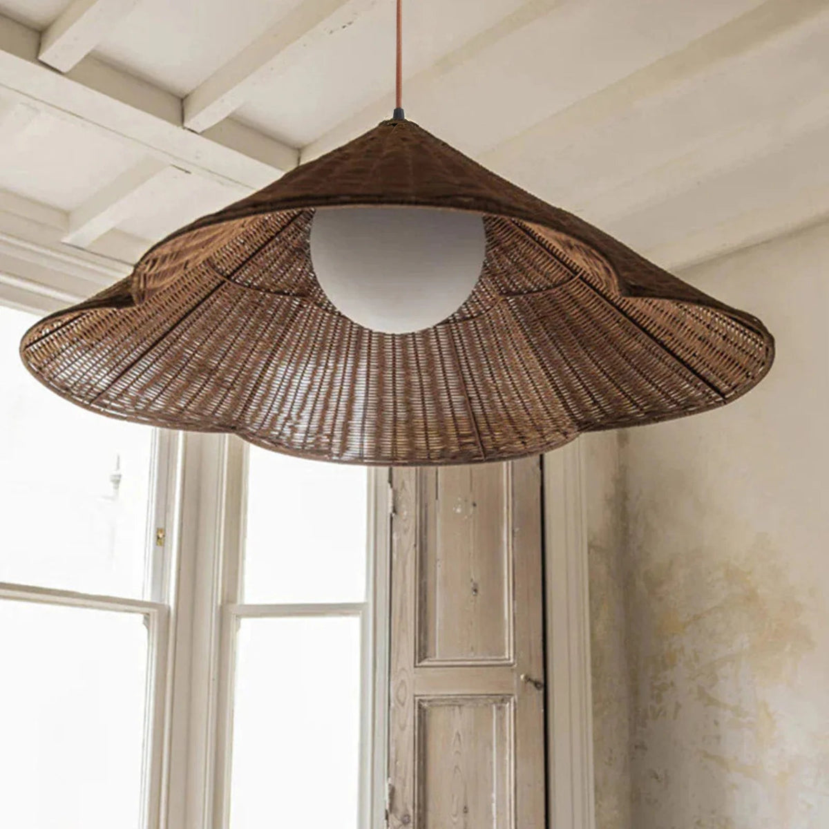 Boho Woven Scalloped Pendant Light