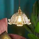 Bronze Walnut Wood Amber Patterned Glass Chandelier