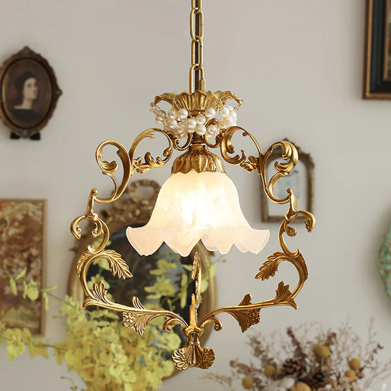 French Style Vintage Full Copper Crystal Glass Chandelier