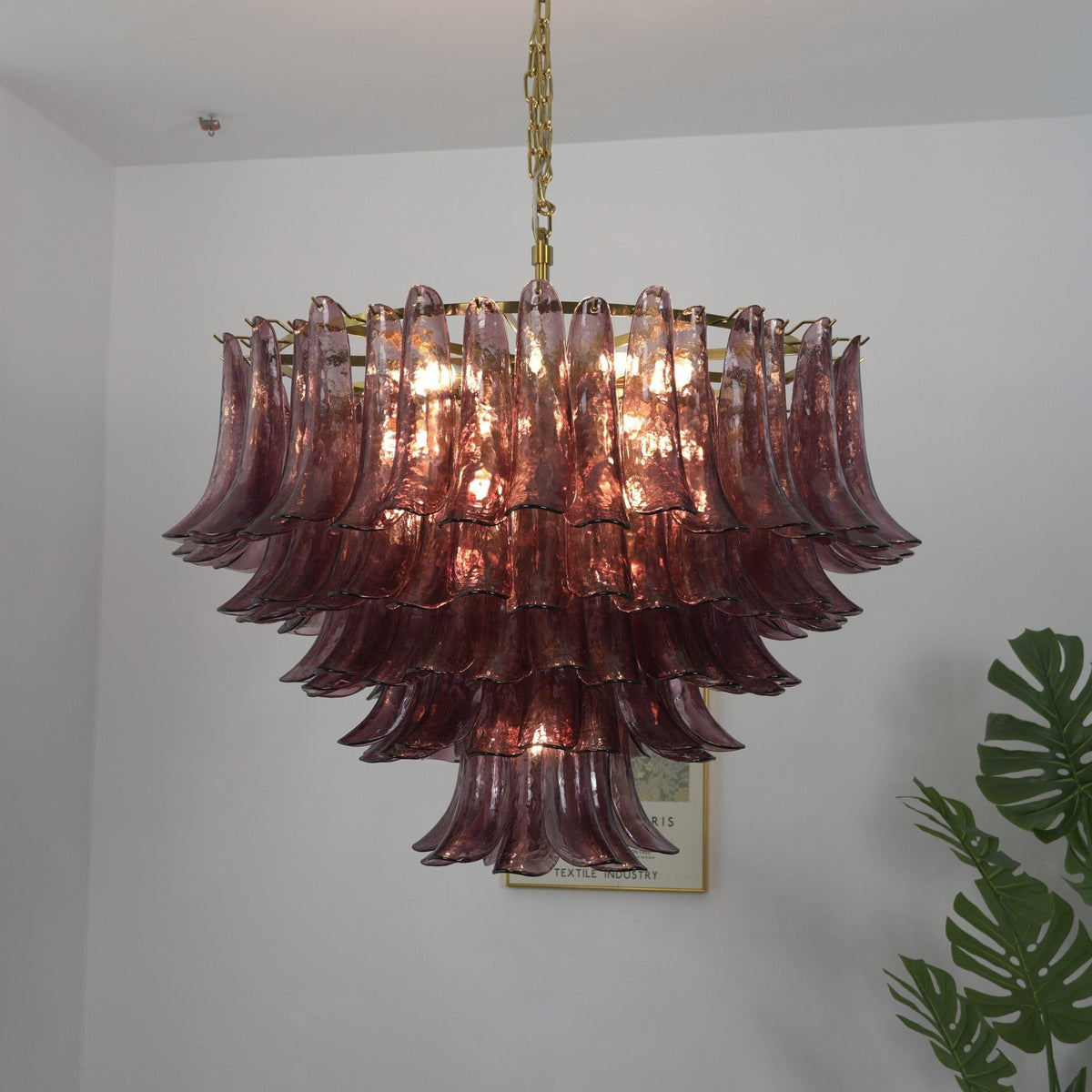 Amethyst Bloom Chandelier — Handcrafted Glass Petal Chandelier in Gold or Nickel
