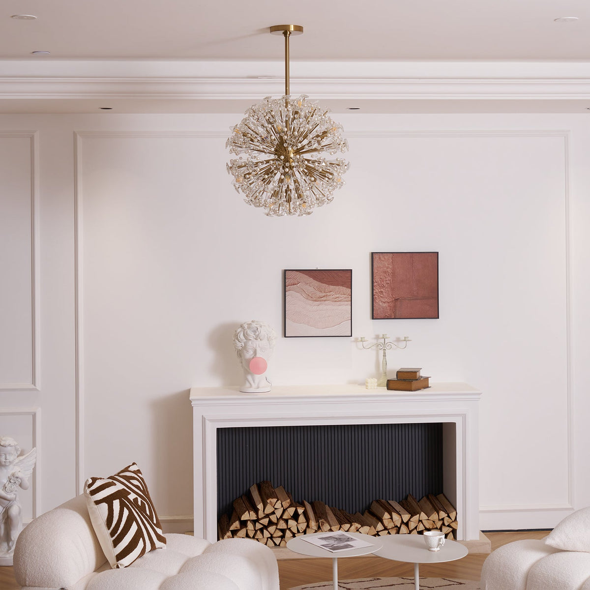 Dickinson Crystal Chandelier — Modern Gold Starburst Pendant Light for Dining Room and Foyer