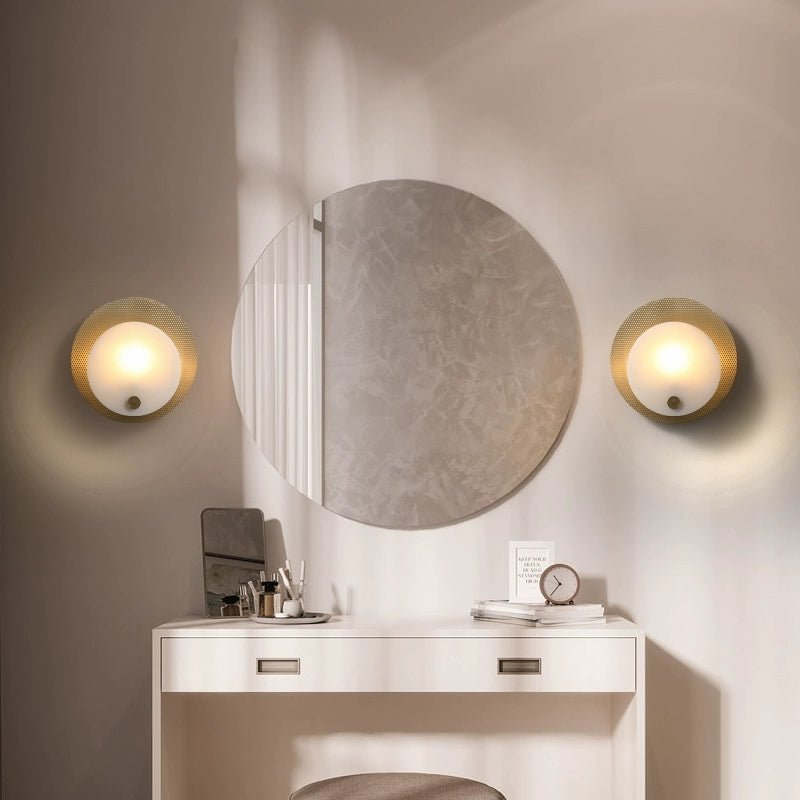 Lumen Alabaster Wall Sconce in Gold with White Alabaster Shade