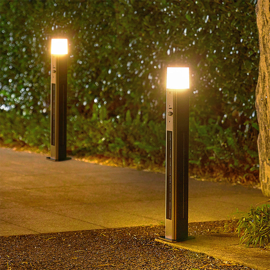 Solar-Powered Black Aluminum Bollard Light with Motion Sensor for Pathways