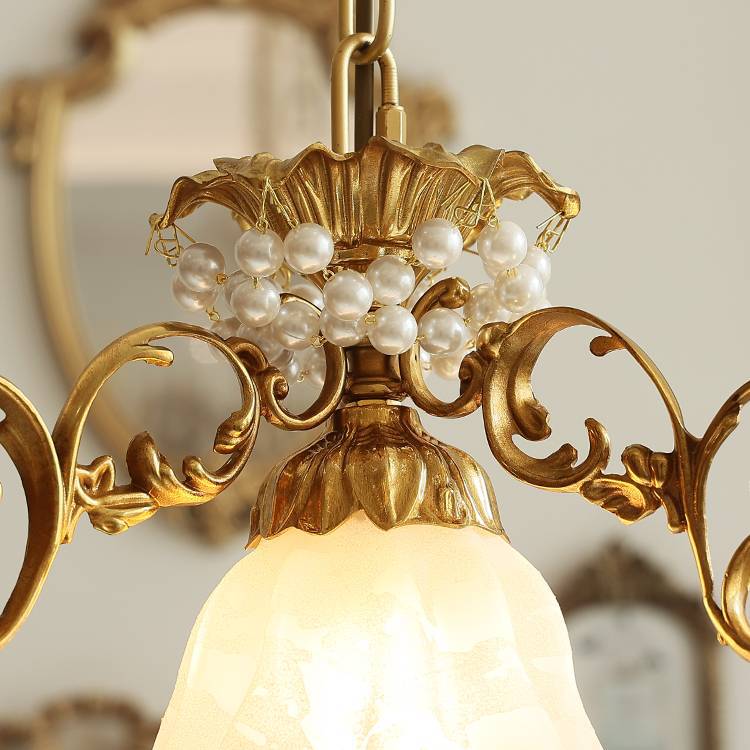 French Style Vintage Full Copper Crystal Glass Chandelier