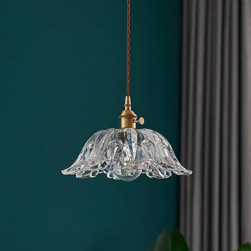 Ins Style Japanese Nordic Single Head Glass Flower Pendant Lamp