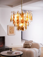 Solviva Glass Chandelier – Modern Amber Leaf Pendant Light