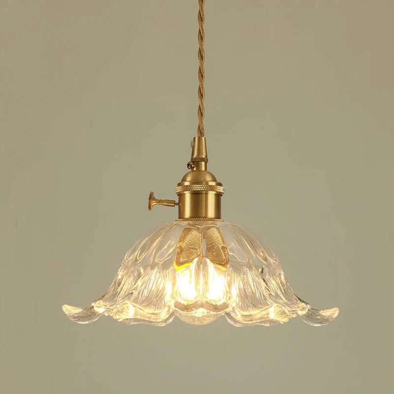 Bronze Walnut Wood Amber Patterned Glass Chandelier