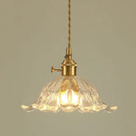 Bronze Walnut Wood Amber Patterned Glass Chandelier