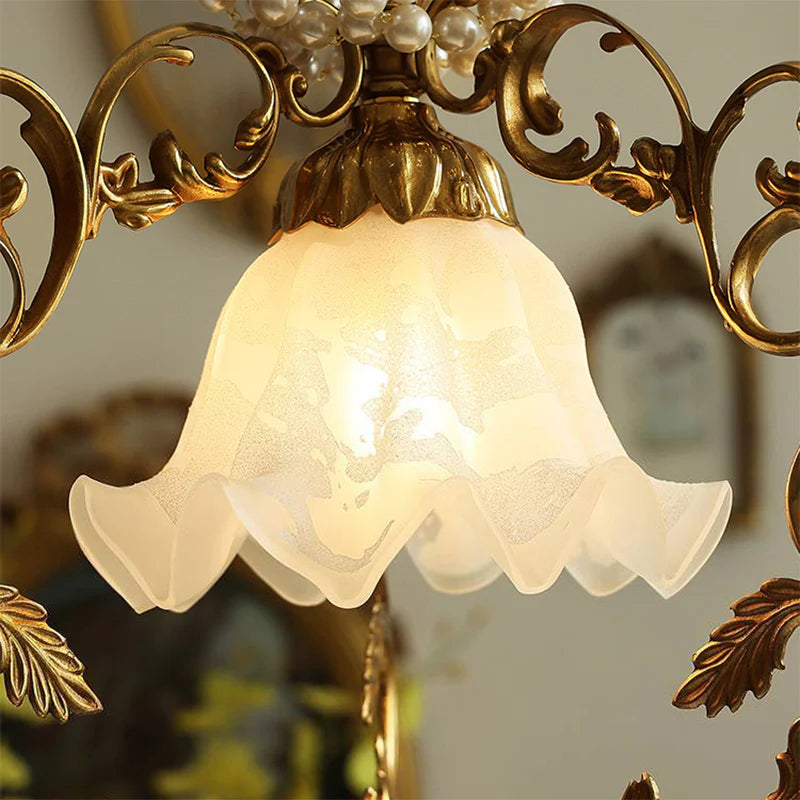 French Style Vintage Full Copper Crystal Glass Chandelier