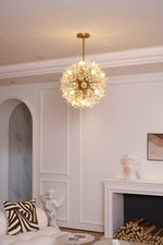 Dickinson Crystal Chandelier — Modern Gold Starburst Pendant Light for Dining Room and Foyer