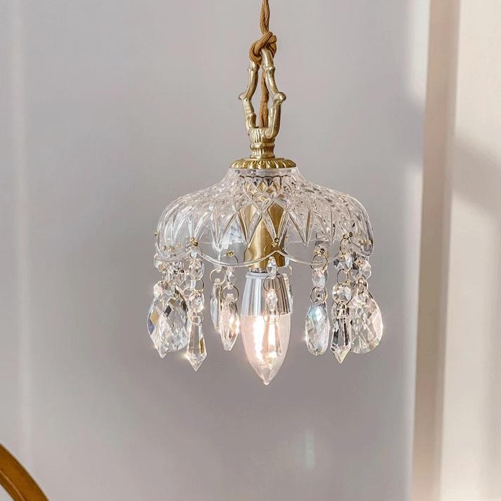 All Copper Retro Light Luxury Crystal Glass Small Pendant Lamp