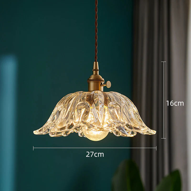 Ins Style Japanese Nordic Single Head Glass Flower Pendant Lamp