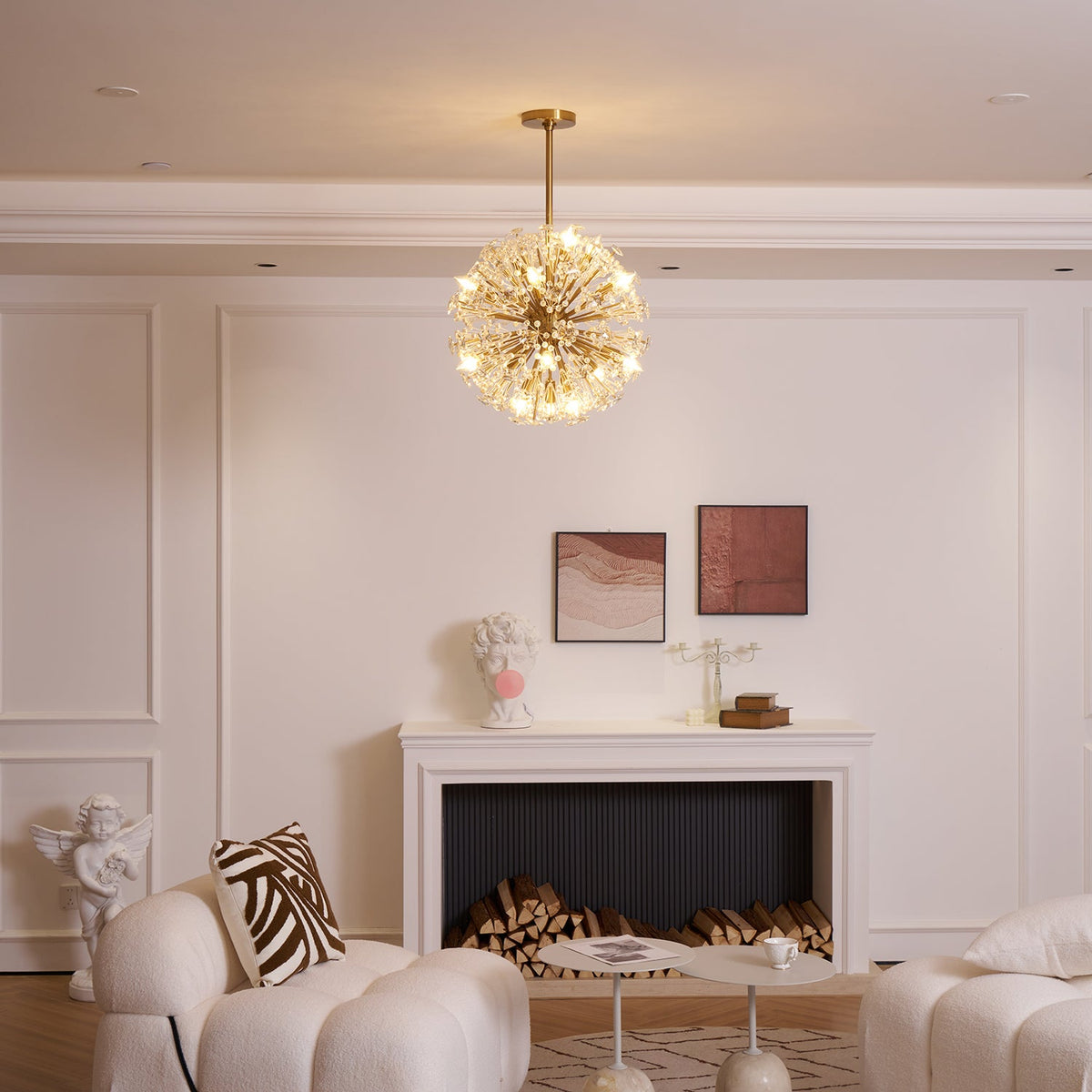Dickinson Crystal Chandelier — Modern Gold Starburst Pendant Light for Dining Room and Foyer