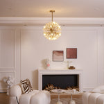 Dickinson Crystal Chandelier — Modern Gold Starburst Pendant Light for Dining Room and Foyer
