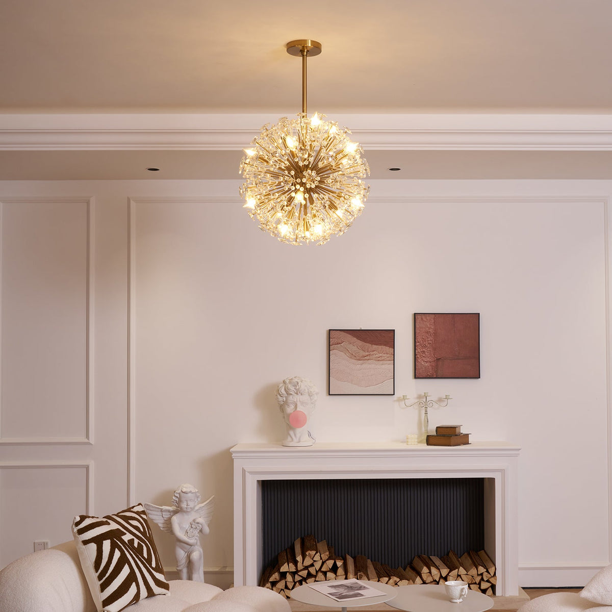 Dickinson Crystal Chandelier — Modern Gold Starburst Pendant Light for Dining Room and Foyer