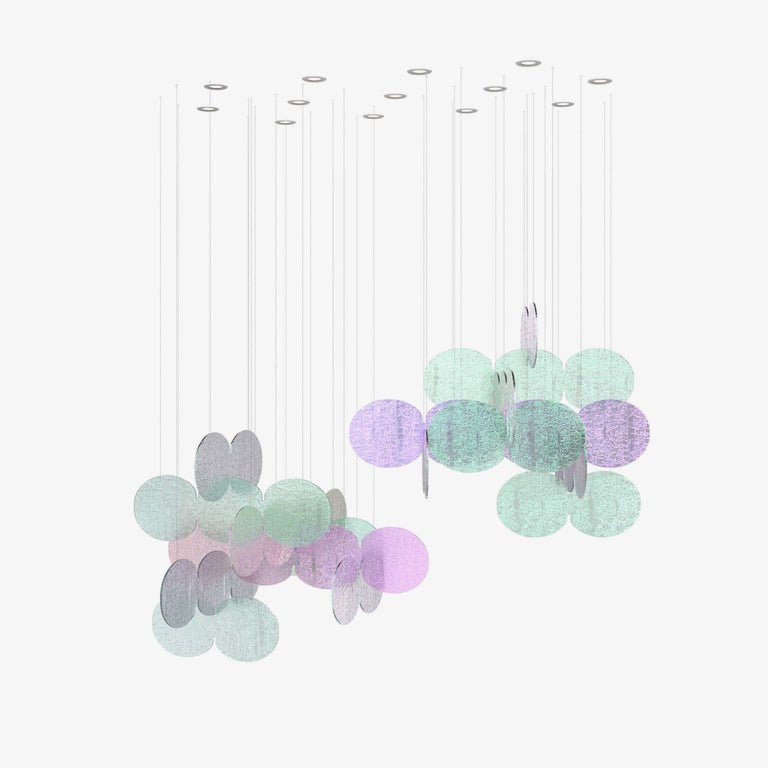 Iridescent Disc Chandelier with Cloud Glass Accents