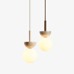 Travertine Half Duo Pendant Light – Natural Stone Modern Hanging Lamp