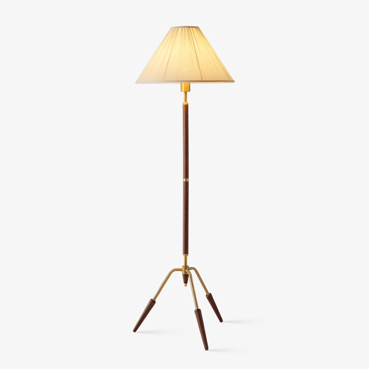 Sculptural Tripod Floor Lamp with Pleated Fabric Shade
