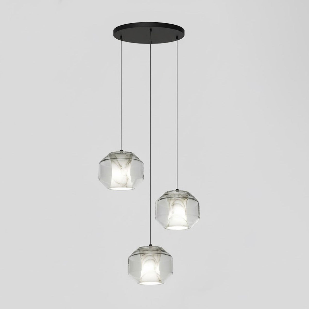 Hand-Carved Alabaster Cylinder Pendant Light in Glass Shell