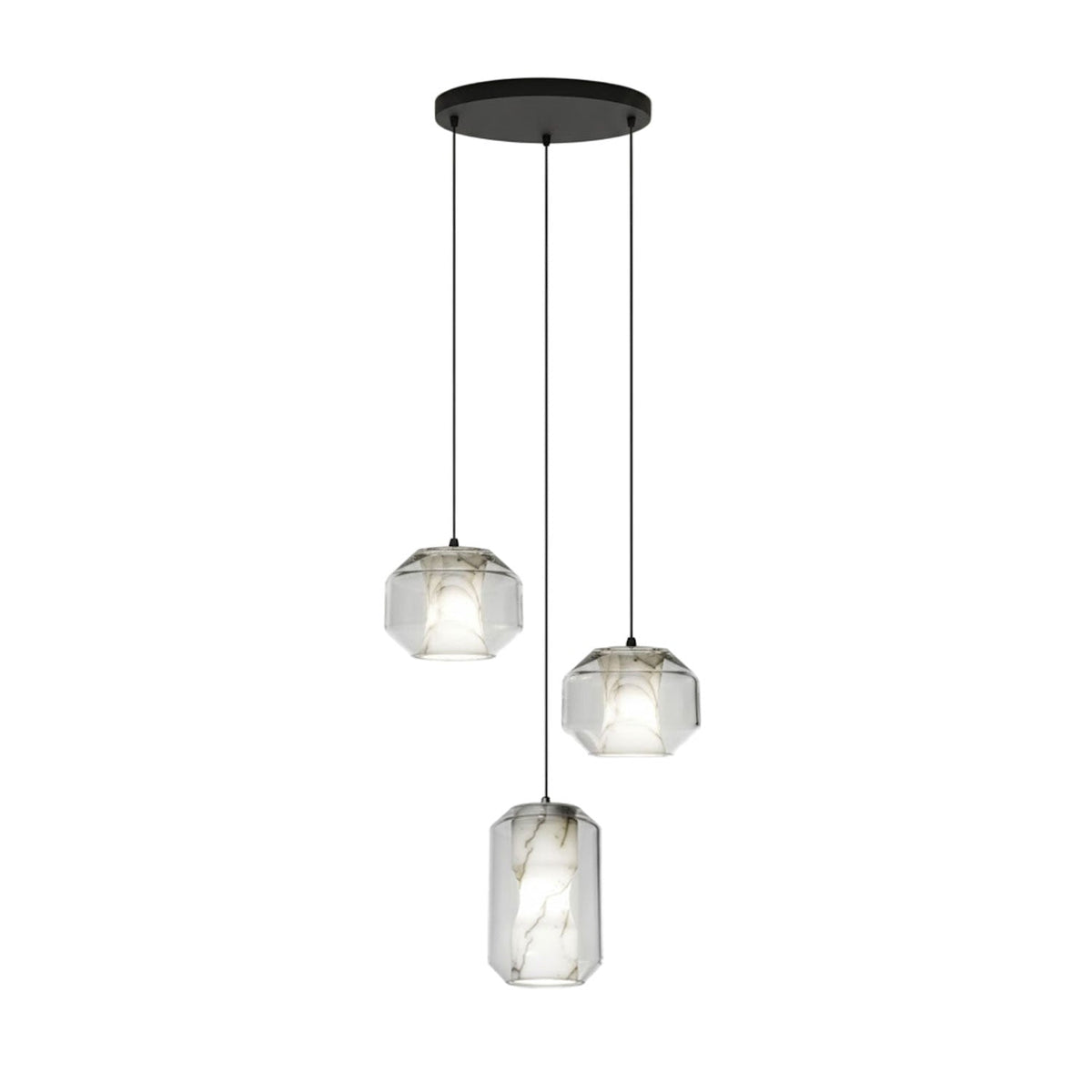Hand-Carved Alabaster Cylinder Pendant Light in Glass Shell