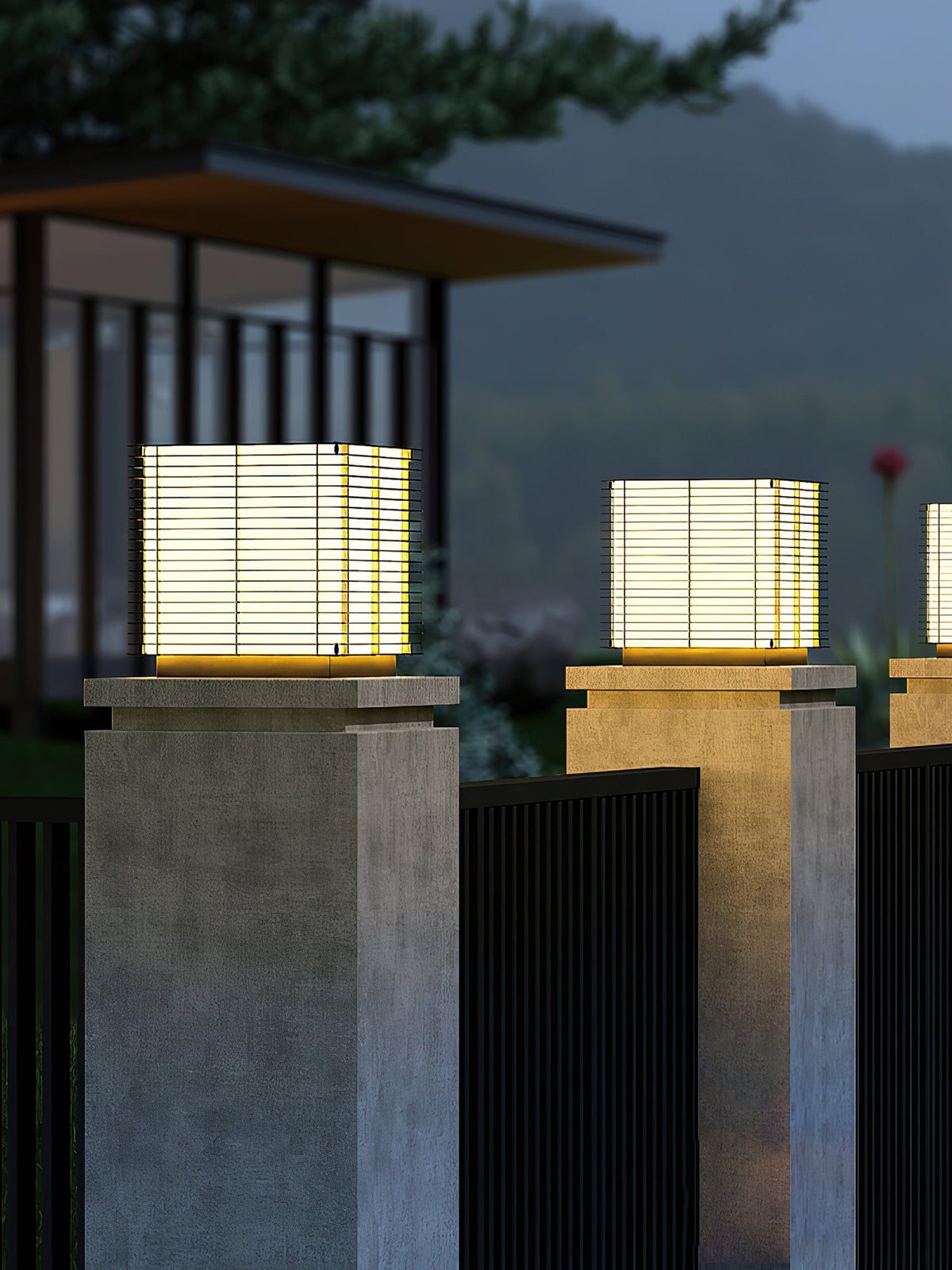 Grid Post Outdoor Light — Weatherproof Matte Black LED Post Lamp