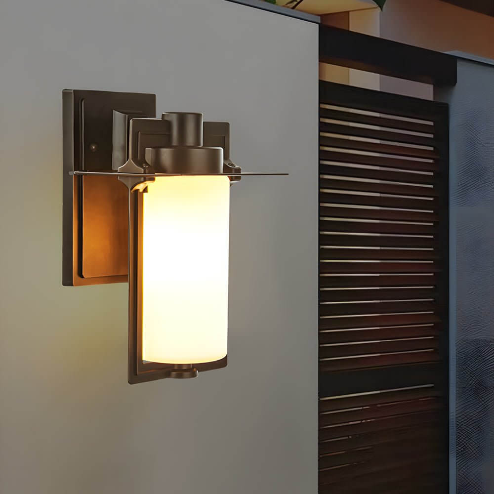 Aurora Glass Outdoor Wall Lantern Sconce in Vintage Brown