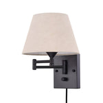 Swing Arm Wall Sconce with Fabric Shade in Black Iron