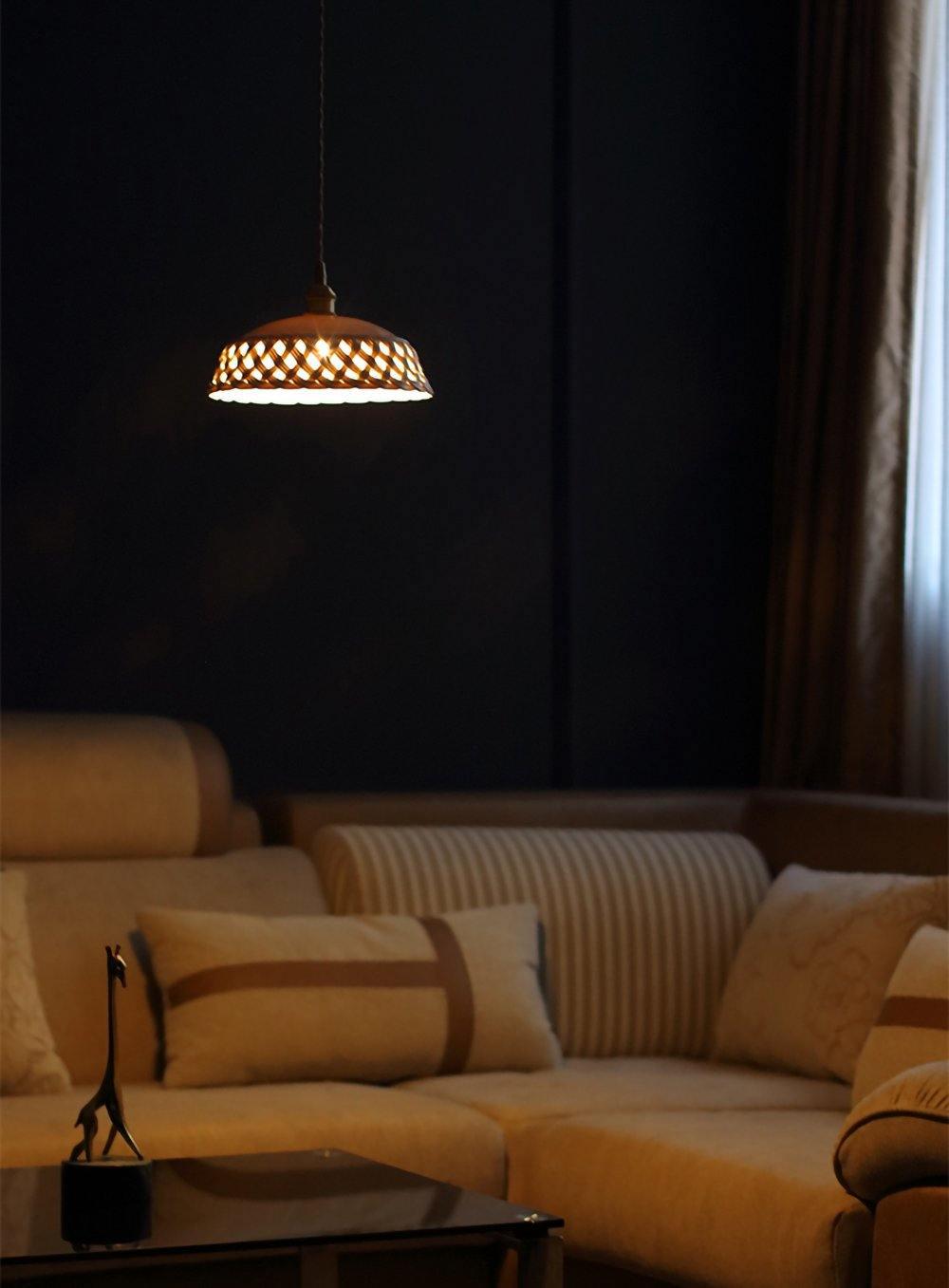Artisan Ceramic Pendant Light with Brass Accents, Handwoven Openwork Shade