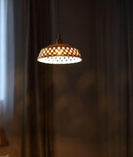 Artisan Ceramic Pendant Light with Brass Accents, Handwoven Openwork Shade