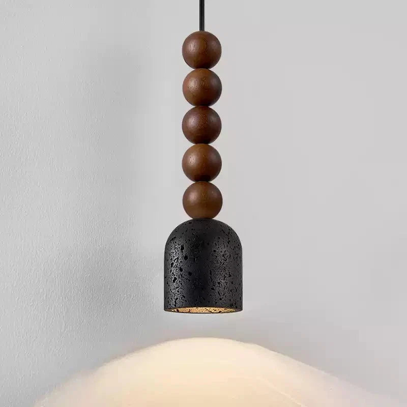 Vareon Totem Pendant Light – Sculptural Wood & Black Travertine Hanging Lamp