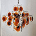 Mazzega Vistosi Style Hand-Blown Amber Glass Chandelier in Nickel