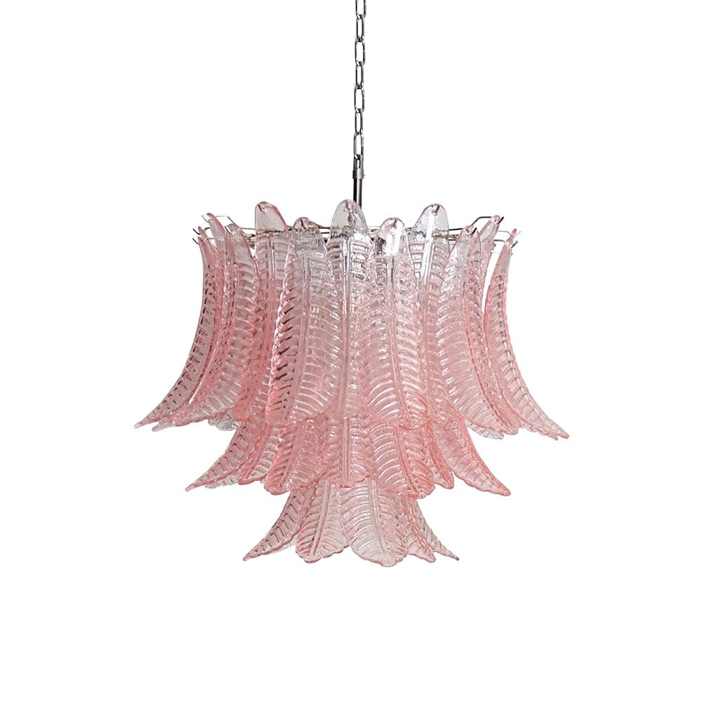 Pink Glass Leaf Chandelier – Handcrafted Designer Lighting for Elegant Interiors
