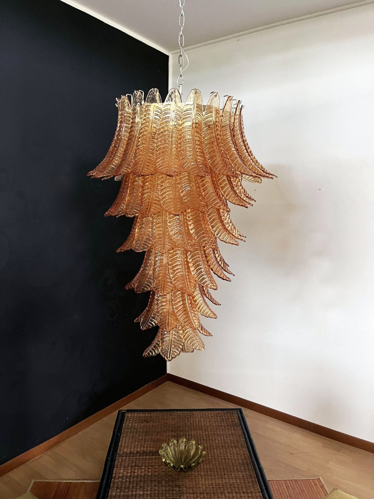 Rosalind Amber Glass Chandelier – Handcrafted Feather Design Pendant Light